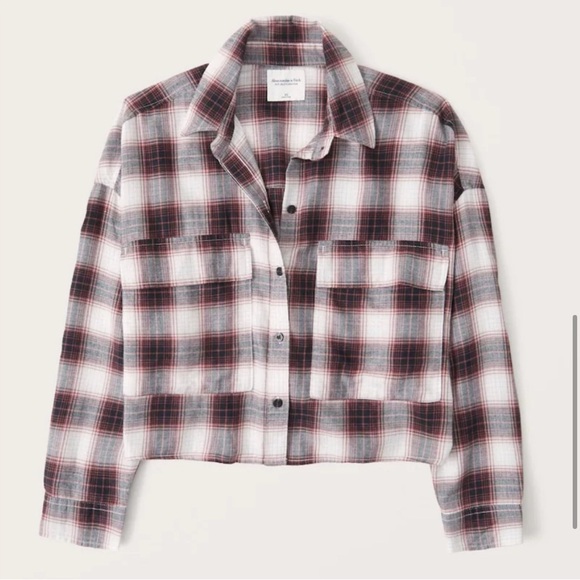 Abercrombie and Fitch 90’s super soft cropped plaid Button flannel shirt Small - Picture 11 of 11